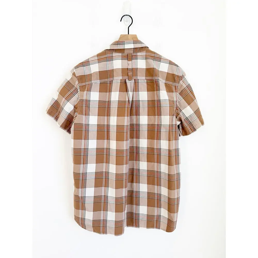 The North Face Men's Plaid Short Sleeve Top Tan White Large